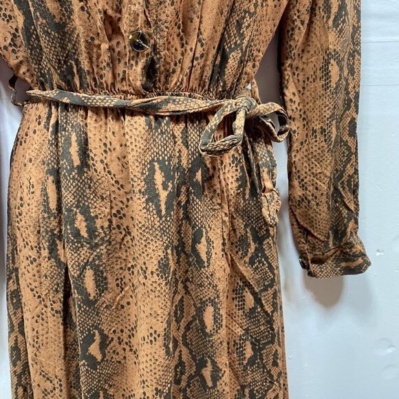 Snake Print Belted Midi Dress Medium - Picture 5 of 7
